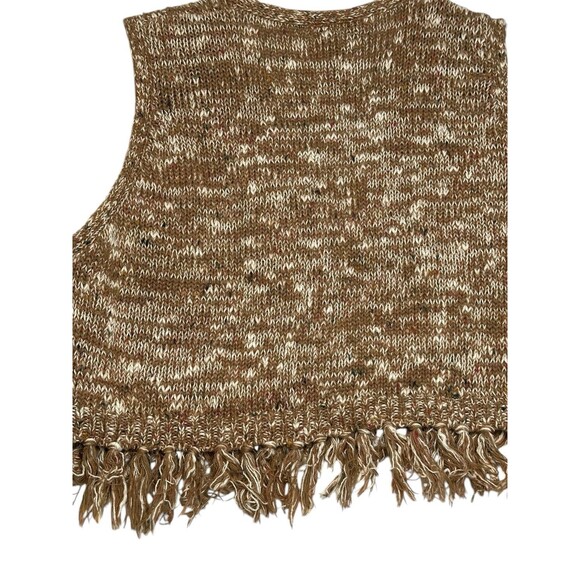 Knit Sweater Vest Vintage Womens Size L brown Fringe Western Boho minimalist 90s - Picture 3 of 8